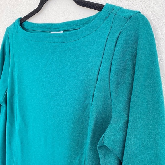 J. Jill Ponte 3/4 Sleeve Crewneck Shift Dress Emerald Green Medium - Picture 3 of 7